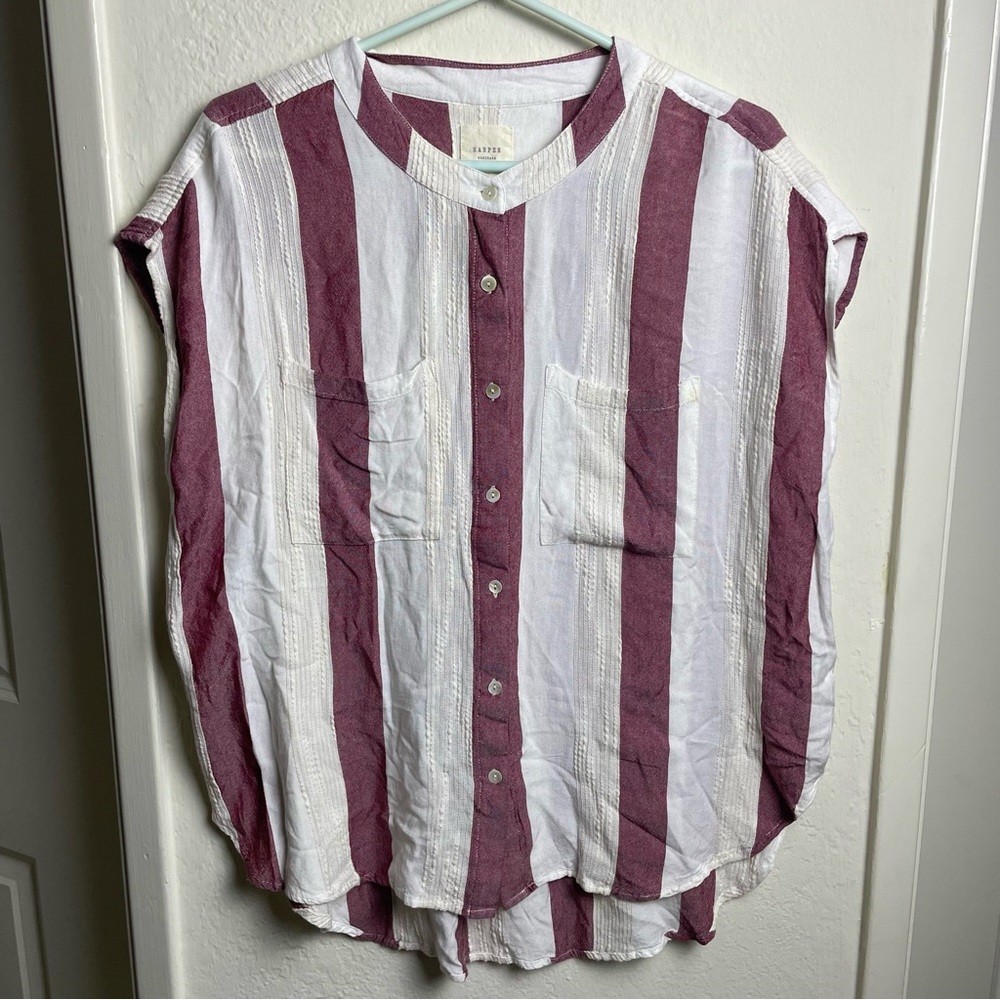 Harper Heritage Blouse Women’s Size XL Striped Short Sleeve Button Up Top